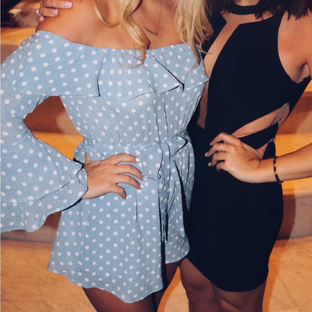 Blue Polka Dot Off-Shoulder Romper